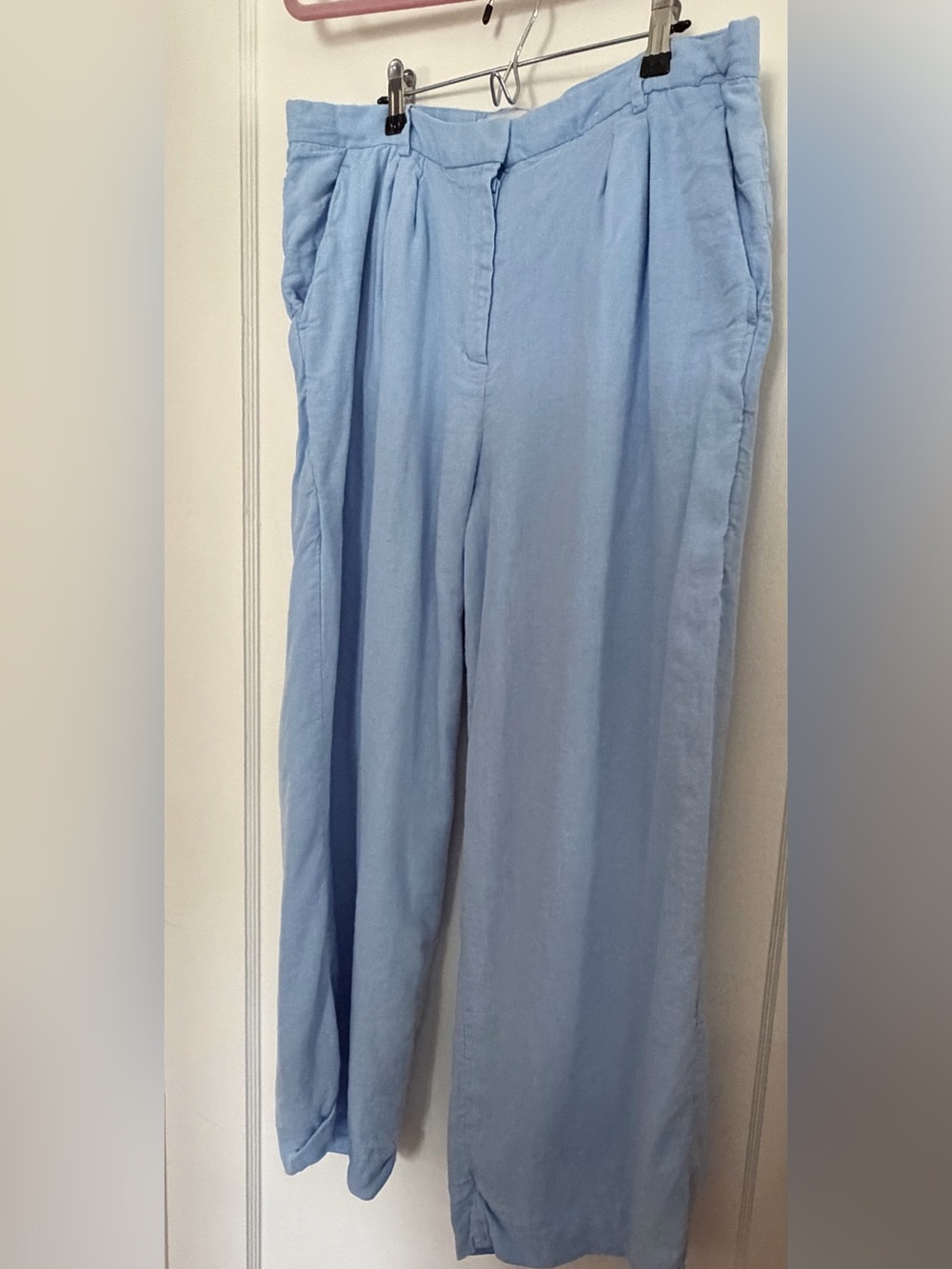 Abercrombie & Fitch Light Blue Women's Wide-Leg Linen Trousers
